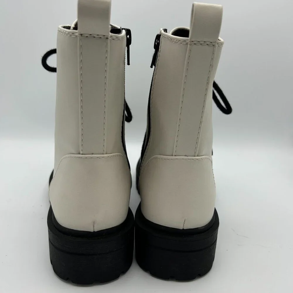 SODA Chunky White Lace-Up Combat Ankle Boots With Black Soles & Laces Size 8.5 - Picture 6 of 9